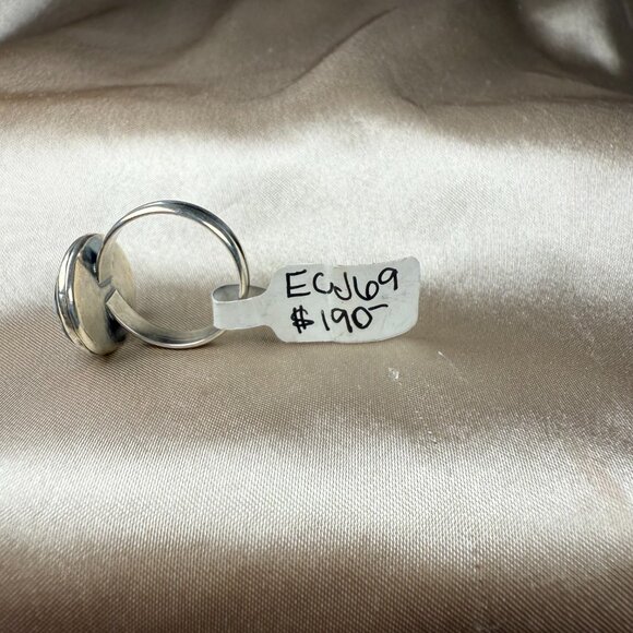 Silver Ring with Blue Lace Agate Oval Natural Gemstone Handmade Jewelry Size 8 - Picture 4 of 5